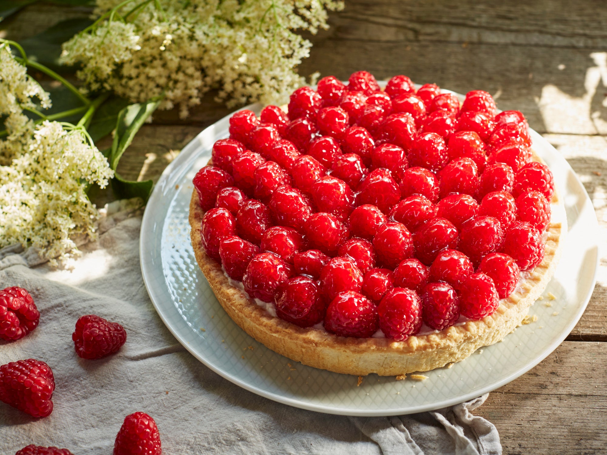 Ramona's smoked mackerel panzanella salad and raspberry ricotta tart with elderflower