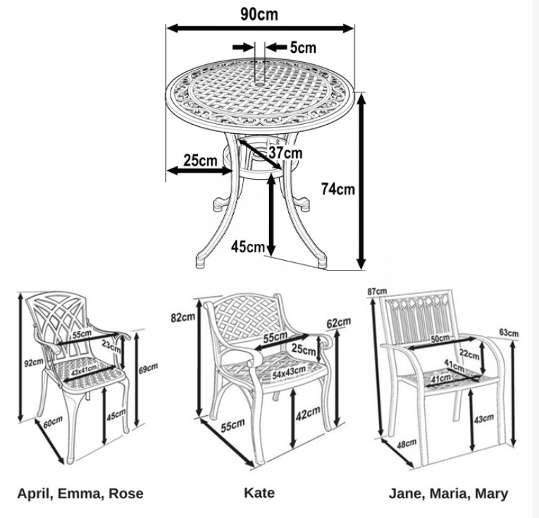 Hannah Table 4 Seater Set - Slate