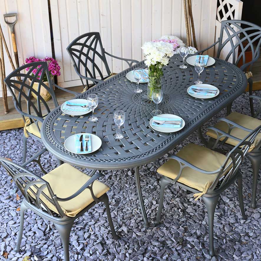 Catherine Table 8 Seater Set - Slate