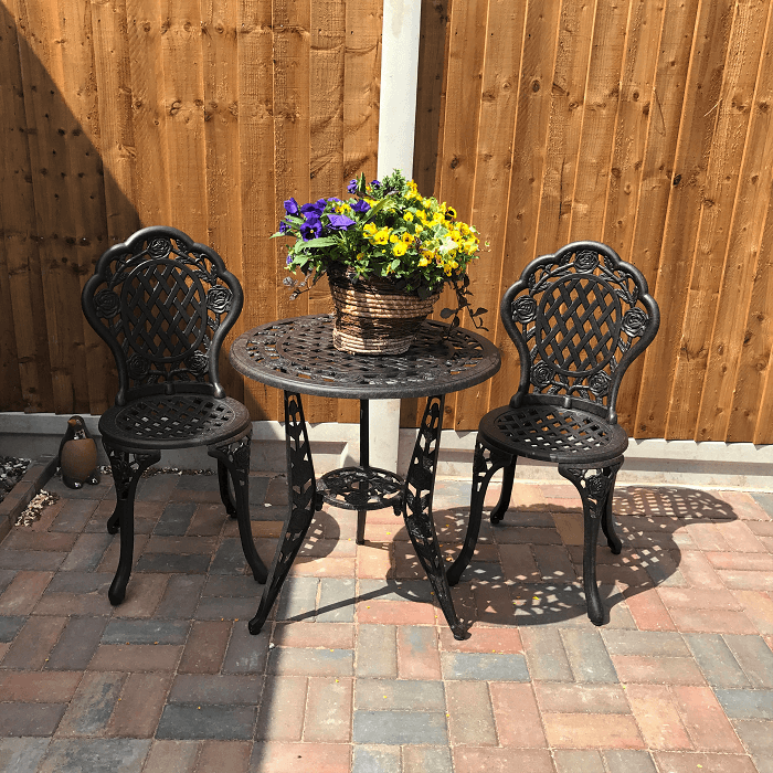 Rose Bistro Set Table &amp; 2 Chairs - Antique Bronze