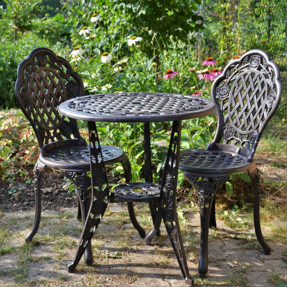 Rose Bistro Set Table &amp; 2 Chairs - Antique Bronze