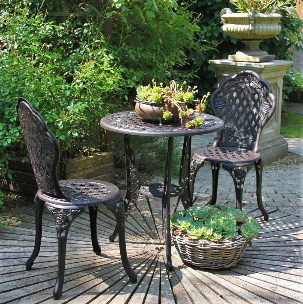 Rose Bistro Set Table &amp; 2 Chairs - Antique Bronze