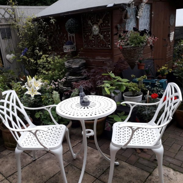 The Ella 2 Seater Patio Bistro Set In White Lazy Susan